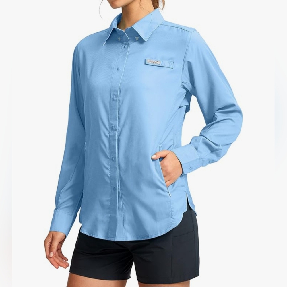 Viodia Sun Protection Fishing Shirt, Zippered Pockets, UPF 50+, Blue, NWT